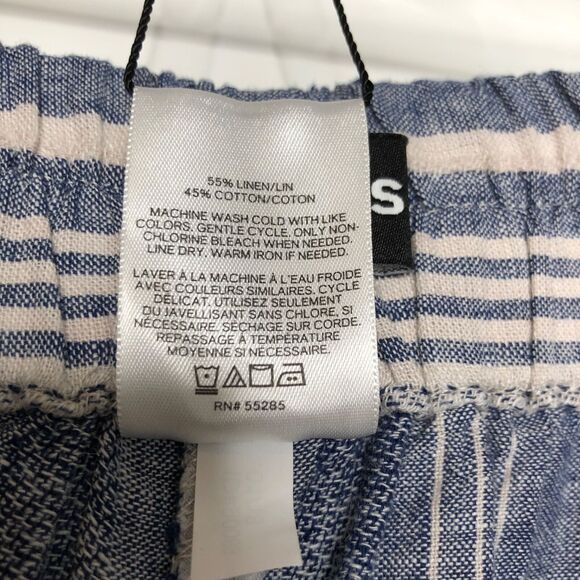 NWT Express Wms M Blue Striped High Waist Linen Blend Pants Wide Split Leg - Picture 11 of 12